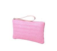 FJIXUO 1Pcs Ladies Weaving Bag Wristlet Clutch Women Daily Money Phone Solid Straw Woven Coin Purse Beach Wallet Card Holder for Parties and Travel(Pink)