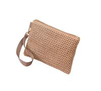 FJIXUO 2Pcs Weaving Bag Ladies Wristlet Clutch Women Daily Money Phone Solid Straw Woven Coin Purse Beach Wallet Card Holder for Parties and Travel(Coffee)