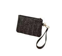 FJIXUO 3Pcs Casual Wristlet Clutch Weaving Bag Solid Straw Lightweight Beach Wallet Phone for Parties and Travel(Black)