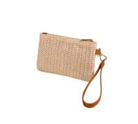 FJIXUO 3Pcs Casual Wristlet Clutch Weaving Bag Solid Straw Lightweight Beach Wallet Phone for Parties and Travel(Off White)