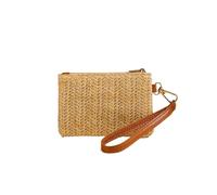 FJIXUO 3Pcs Casual Wristlet Clutch Weaving Bag Solid Straw Lightweight Beach Wallet Phone for Parties and Travel(Beige)