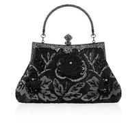FJIXUO Bead Embroidery Women Evening Bag Diamonds Shell Lady Small Day Clutches Party Dinner Wedding Bridal Pearl Handbags Purse For Parties,Dinners(Black)
