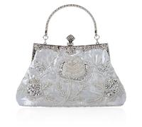 FJIXUO Bead Embroidery Women Evening Bag Diamonds Shell Lady Small Day Clutches Party Dinner Wedding Bridal Pearl Handbags Purse For Parties,Dinners(Silver)