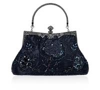 FJIXUO Bead Embroidery Women Evening Bag Diamonds Shell Lady Small Day Clutches Party Dinner Wedding Bridal Pearl Handbags Purse For Parties,Dinners(Blue)