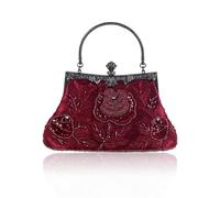 FJIXUO Bead Embroidery Women Evening Bag Diamonds Shell Lady Small Day Clutches Party Dinner Wedding Bridal Pearl Handbags Purse For Parties,Dinners(Burgundy)