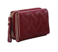 FJIXUO Wallets for Women Leather Tri-fold Small Wallet Cute Card Holder Multi-Card Slot Coin Purses for Vacations,Travel(Red)