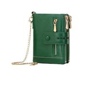 FJIXUO Women's Wallet Leather Short with Chain Large Capacity Three Layer Zero Retro for Vacations,Travel(Green)