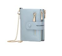FJIXUO Women's Wallet Leather Short with Chain Large Capacity Three Layer Zero Retro for Vacations,Travel(Light Blue)