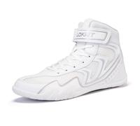 FJJLOVE Boxing Shoes for Men, Breathable Lightweight High-Top Fitness Training Sneakers for Wrestling, Training, and Competition,White,8.5 UK