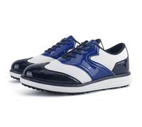 FJJLOVE Men's Golfers Shoes Spikeless Leather Golfing Sneakers Non Slip Low Top Comfort Casual Walking Shoes Big Size,Blue,6.5 UK