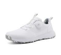 FJJLOVE Women's Golf Shoes, Microfiber Leather Golf Footwears Lightweight Waterproof Spikeless Golf Shoes for Ladies,White,5.5 UK