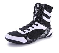 FJJLOVE Wrestling Shoes Youth Boys Girls Unisex Breathable Mesh Boxing Barefoot Boots Lightweight Non Slip High-Top Ankle Shoes,Black,8 UK