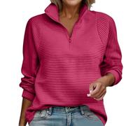 FJKVAVF Half Zip Striped Tops Women's Fall Winter Warm Solid Color Blocked Loose Crewneck Pullover Hoodless Sweatshirt Cotton Hooded Jacket for Women