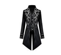 FJKVKDT Men Medieval Steampunk Tailcoat Jacket Male Victorian Renaissance Gothic Retro Coat Halloween Party Cosplay Gentleman Costumes for Adult (Black, L)