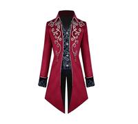FJKVKDT Men Medieval Steampunk Tailcoat Jacket Male Victorian Renaissance Gothic Retro Coat Halloween Party Cosplay Gentleman Costumes for Adult (Red, L)
