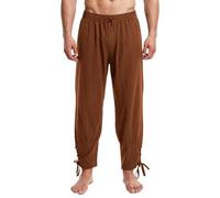 FJKVKDT Men's Medieval Ankle-Tie Pants, Renaissance Pirate Loose Fit