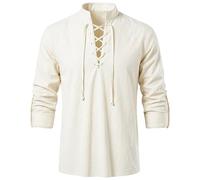 FJKVKDT Men's Medieval Renaissance Shirt, Long Sleeve(Beige, XL)