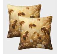 FJLZSHNB 3D Printed Bees Throw Pillow Covers Cute Animal Square Cushion Cover Garden Cushion Super Soft Pack of 2 Home Decor for Sofa Bedroom 45x45cm