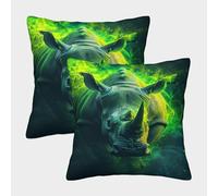 FJLZSHNB 3D Printed Rhinoceros Throw Pillow Covers zoon Square Cushion Cover Garden Cushion Super Soft Pack of 2 Home Decor for Sofa Bedroom 40x40cm