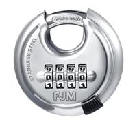FJM Security Products FJM Security SX-790 4-Dial Disc Padlock with Shielded Hardened Steel Shackle and 10,000 Possible Combinations, Chrome, 1 Pack