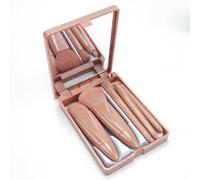 FJMQHU 5 Pcs Travel Makeup Brush Set, Portable Cosmetic Brushes for On-the Makeup Application, Light Coffee Color