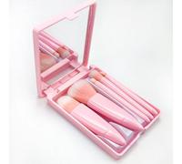 FJMQHU 5 Pcs Travel Makeup Brush Set, Portable Cosmetic Brushes for On-the Makeup Application, Light Orange Gradient Pink