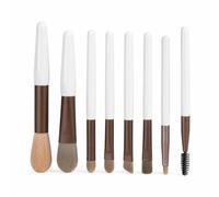 FJMQHU 8-Piece Travel Makeup Brush Set, Portable Face Makeup Brushes with Synthetic Fiber Hairs and PU Storage Bag, for Cosmetics, White, White