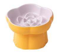 FJMQHU Cat Bowl Raised Feeding Dish Anti-Glutton Ceramic Bowl with Pretty Floral Pattern for Eating Suitable for, Purple Yellow