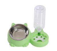 FJMQHU Cat Bowl Set Food Water Bowls with Automatic Reservoir Stainless Steel Non-Slip Base Separate Compartment Suitable for Cats Dogs M, Green
