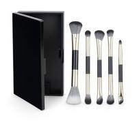 FJMQHU Double-Ended Makeup Brush Set, Portable Eye Makeup Brushes with Mirror, Travel es for On-the Application, Portable Double-ended 5 Brushes