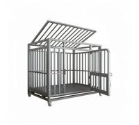 FJMQHU Industrial Enclosure Dog Cage with Strong Metal Framework and Latching Door Features Rolling Casters and Elevated, Silver, Black Floating Silver, 95 65 85cm