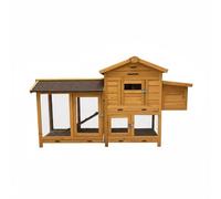 FJMQHU Outdoor Enclosure Wooden Small Pet Hutch Mesh Panel Animal Shelter Raised Slatted Frame Pitched Roof Upper Compartment Suitable for Outdoor Garden, Brown, Original Wood Color