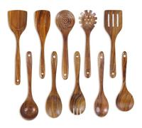 FJNATINH 10 PCS Wooden Spoons for Cooking - Teak Wooden Kitchen Utensil Set - Cooking Mixing Baking - Non-stick Healthy Kitchen Cookware Gifts for Women Housewarming Gifts