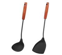 FJNATINH Silicone Wok Spatula and Ladle Tool Set,Non Stick Heat-Resistant Cooking Utensils BPA Free Kitchen Utensils Cookware, Pack of 2,Black