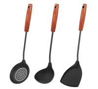 FJNATINH Silicone Wok Spatula,Ladle,Skimmer Ladle Tool Set,Non Stick Heat-Resistant Cooking Utensils BPA Free Kitchen Utensils Cookware, Pack of 3,Black
