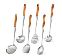 FJNATINH Wok Spatula, Ladle, Slotted Spoon and Serving Spoon Set, 43.2 cm, 6 Pieces Wok Shovel Set, 304 Stainless Steel
