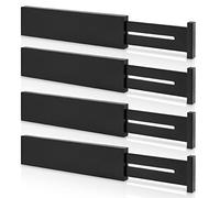 FJO 4 Pack Adjustable Bamboo Drawer Dividers - 11.8" - 17" Expandable Drawer Separators for Kitchen, Utensils, Clothes, Bedroom, Dresser, Bathroom (Black)
