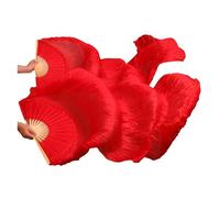 FJOADNVM Belly Dance Fans 100% Natural Silk Veil Belly Dance Fans 1 Pair Of Dancing 180 * 90 Cm Handmade Props Pure Red Color 5sizes(XL)