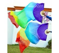 FJOADNVM Belly Dance Fans 1pc Right Fans+1 Pc Left 5 Size*0.9m(XX*35") Hand Painted Belly Dance Silk Fan Veil, Green Color Mix(Pink,120cm-90cm)