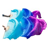 FJOADNVM Belly Dance Fans Belly Dance Veil Fans Real/Imitation Silk Fan Ribs Handmade Dyed Performance(6a,M-150x90cmReal Silk)
