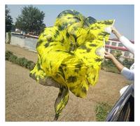 FJOADNVM Belly Dance Fans Professional Belly Dance Silk Fan Veils Black Flower Green Background Dacing Long Fans Multi Size(Auburn,120cm)