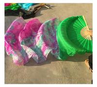 FJOADNVM Belly Dance Fans Professional Belly Dance Silk Fan Veils Black Flower Green Background Dacing Long Fans Multi Size(Green,150cm)