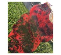 FJOADNVM Belly Dance Fans Professional Belly Dance Silk Fan Veils Black Flower Green Background Dacing Long Fans Multi Size(Red,120cm)