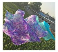 FJOADNVM Belly Dance Fans Professional Belly Dance Silk Fan Veils Black Flower Green Background Dacing Long Fans Multi Size(Purple,150cm)