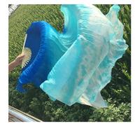 FJOADNVM Belly Dance Fans Professional Belly Dance Silk Fan Veils Black Flower Green Background Dacing Long Fans Multi Size(Blue,210cm)