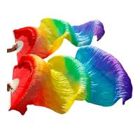 FJOADNVM Belly Dance Fans Real/Imitation Silk 1pair Belly Dance Veil Fans Handmade Dyed Performance Dancing Natural(Black,280x90cm Real Silk)