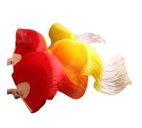 FJOADNVM Belly Dance Fans Real Silk Belly Dance Fans 1 Pair/Pc Handmade Dyed Long Fan Chinese Veil 24 Colors(9,S-120x90cmReal Silk)
