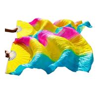 FJOADNVM Belly Dance Fans Real Silk/Imitation Silkl Fabric Dance Fans 1 Pair Left+Right Hand Handmade Dyed Silk Belly Fan 120/150/180cm(Color19,120x90cm Real Silk)