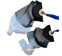 FJOADNVM Belly Dance Fans Real Silk Veils 1 Pair Handmade Women Belly Dance Fan Black + White(XL)