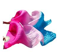 FJOADNVM Belly Dance Fans Style Belly Dance Silk Fan Real Long Fans Handmade Gradient Color(12,XL-230x90 Real Silk)